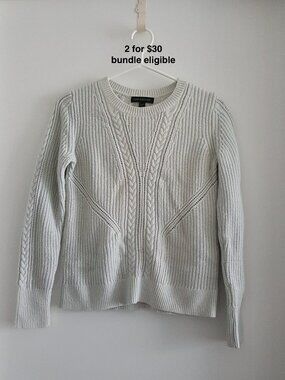 Banana Republic Merino Wool Blend Cable Knit Sweater Pointelle Crew Neck
